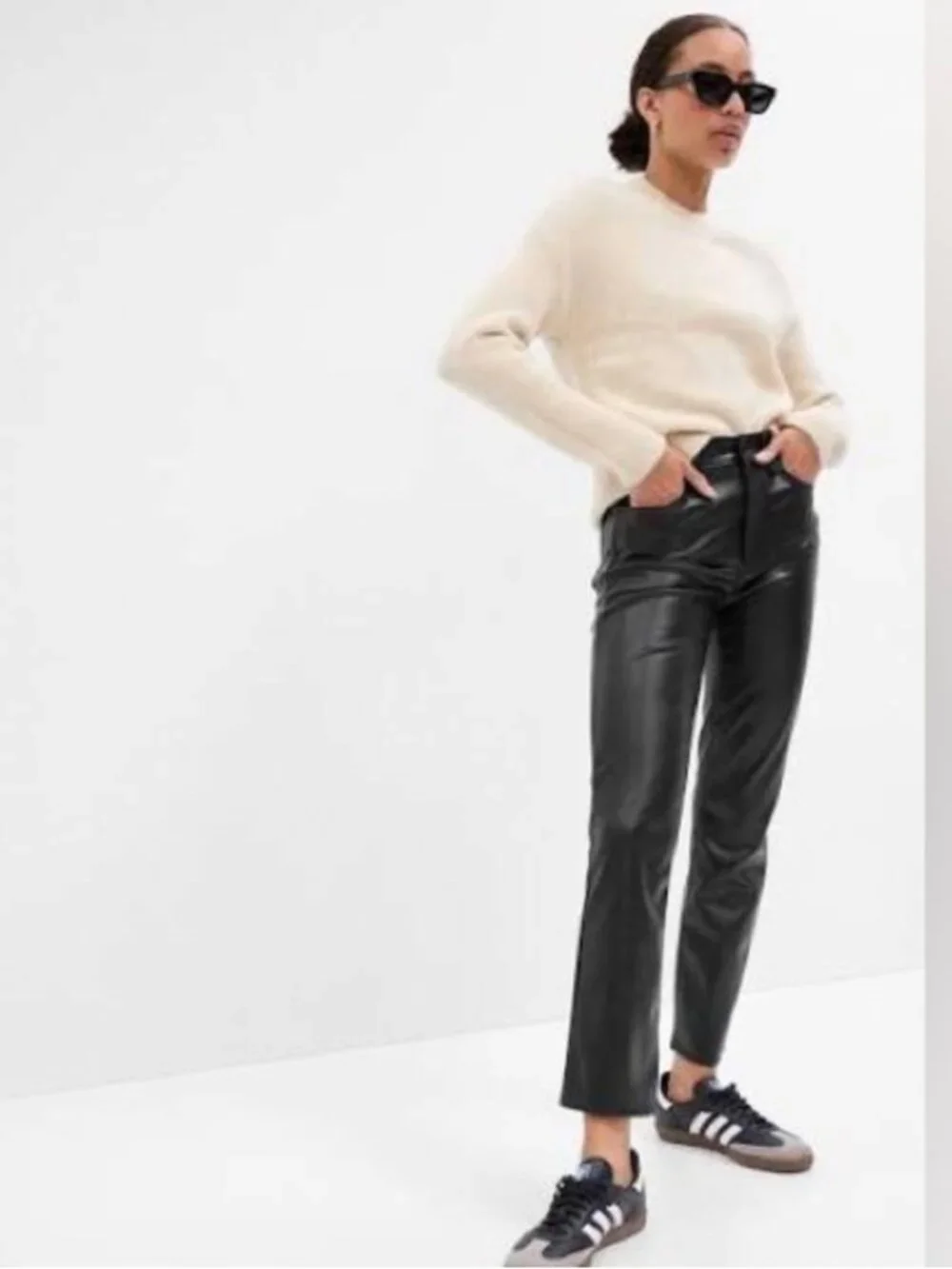 Gap High Rise Faux-Leather Vintage Slim High RisePants in Black Sz 35 US 20 Plus